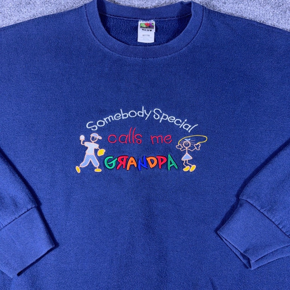 Fruit of the Loom Grandpa Sweatshirt Navy Blue Embroidered Graphic XXL - Picture 4 of 9
